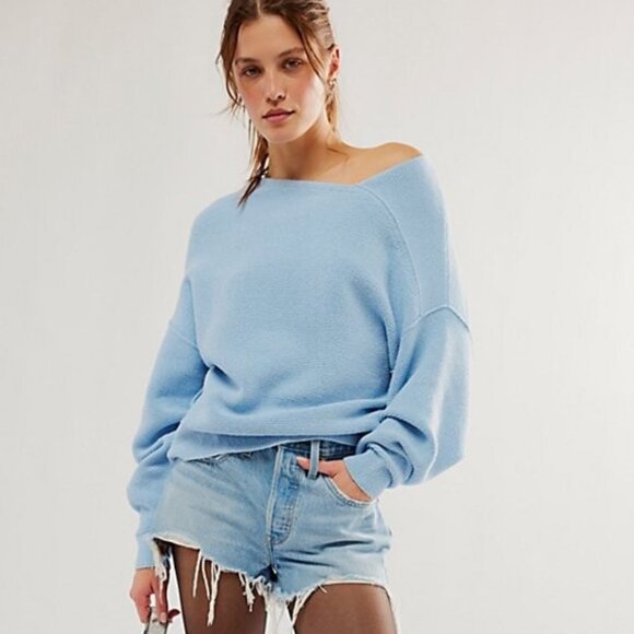 FREE PEOPLE MOVEMENT Ottoman Check Clear Sky Pullover Sweater Size L NWT - Picture 1 of 9